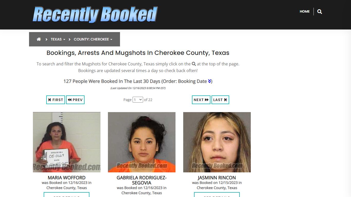 Recent bookings, Arrests, Mugshots in Cherokee County, Texas