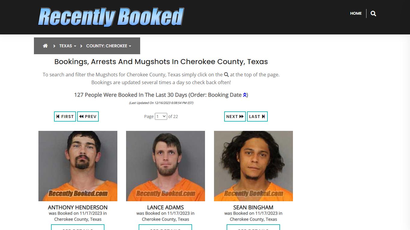 Recent bookings, Arrests, Mugshots in Cherokee County, Texas